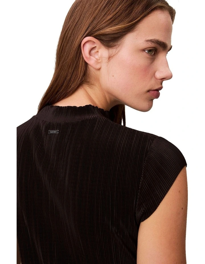 Plisse Midi Dress in Black image 6