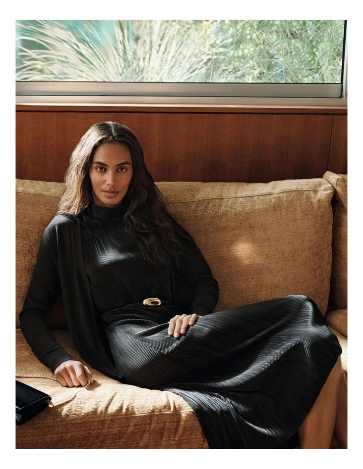 Plisse Midi Dress in Black image 7