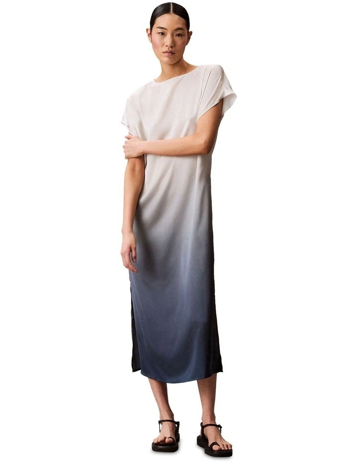 Printed Satin Relaxed Dress in White image 1