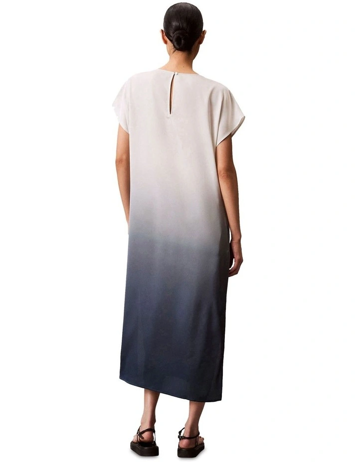 Printed Satin Relaxed Dress in White image 2