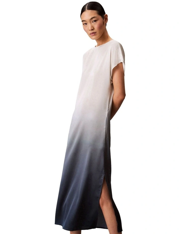 Printed Satin Relaxed Dress in White image 4