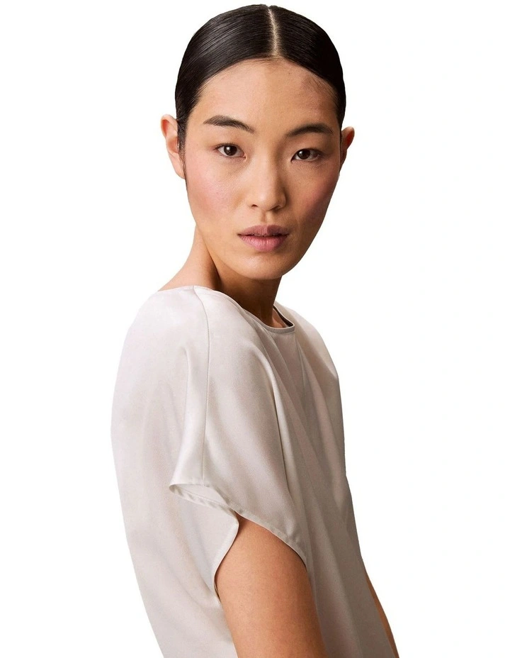 Printed Satin Relaxed Dress in White image 5
