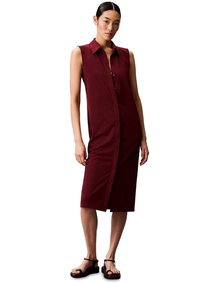 Sleeveless Crepe Jersey Midi Polo Dress in Red image 1