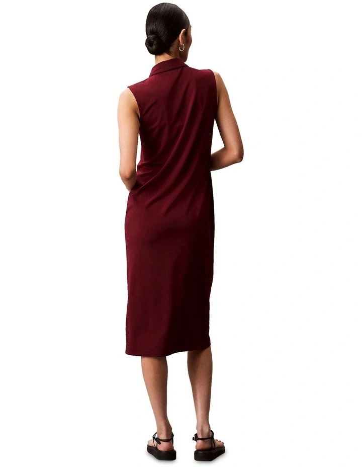 Sleeveless Crepe Jersey Midi Polo Dress in Red image 2