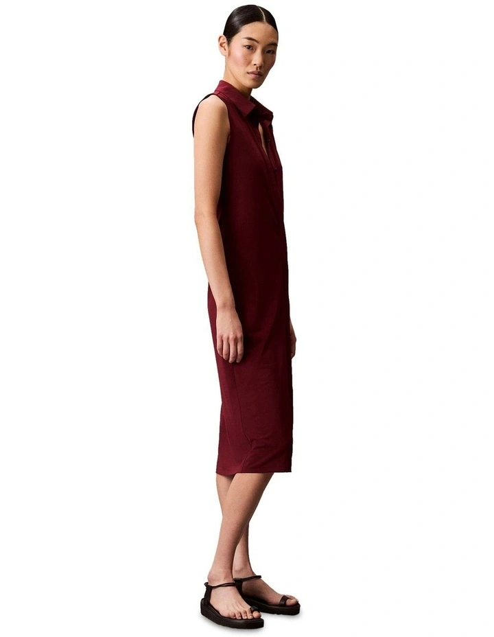 Sleeveless Crepe Jersey Midi Polo Dress in Red image 3