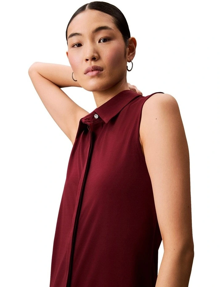 Sleeveless Crepe Jersey Midi Polo Dress in Red image 4