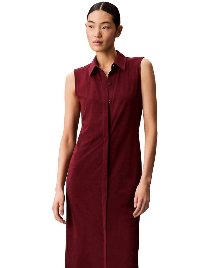 Sleeveless Crepe Jersey Midi Polo Dress in Red image 5