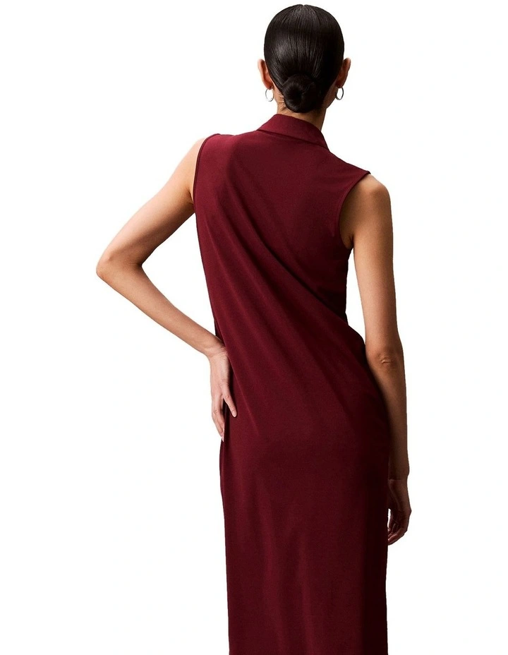 Sleeveless Crepe Jersey Midi Polo Dress in Red image 6