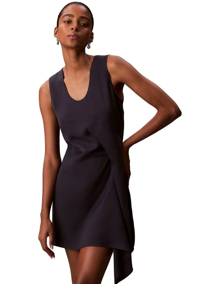 Crepe Dress With Drape in Blue image 4