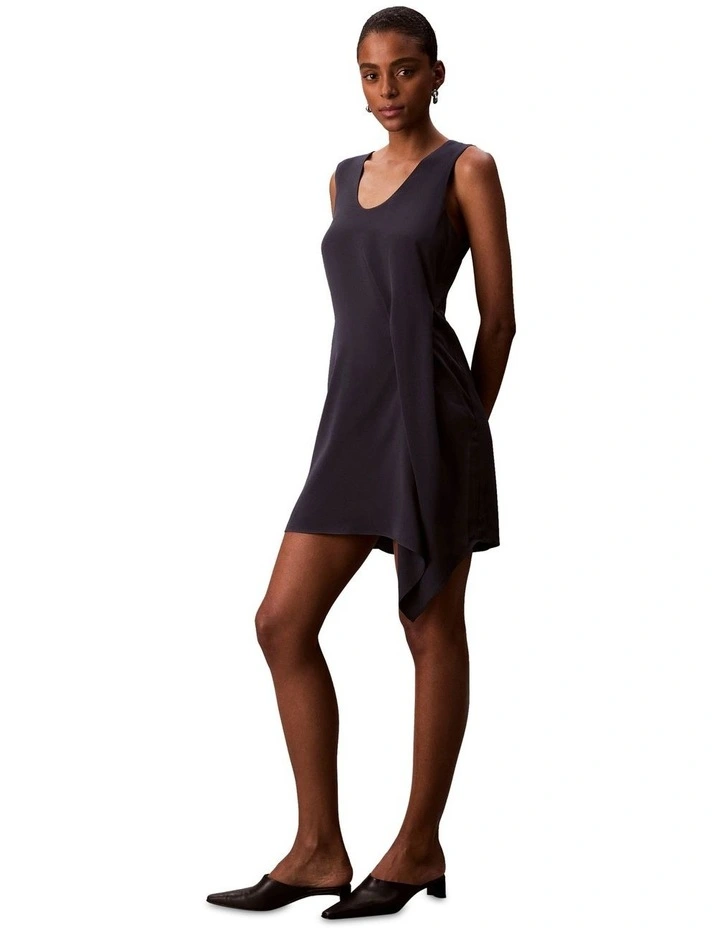 Crepe Dress With Drape in Blue image 6