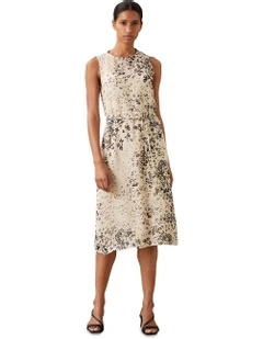 Printed Chiffon Midi Dress in Cream