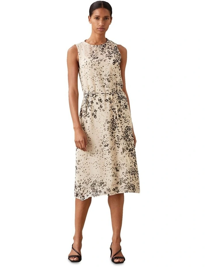 Printed Chiffon Midi Dress in Cream image 1