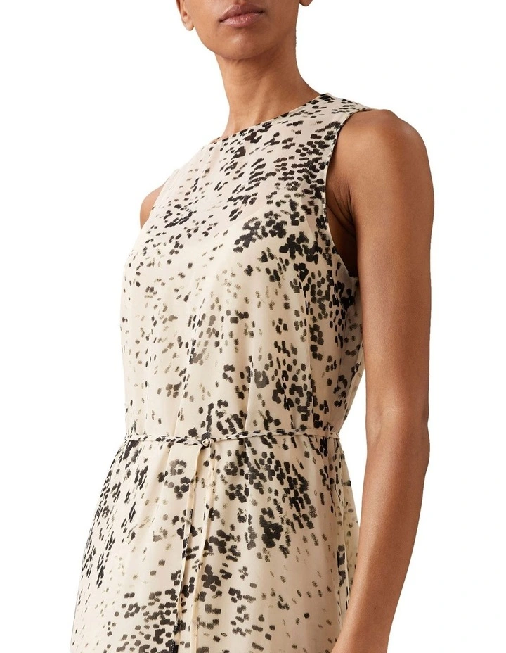 Printed Chiffon Midi Dress in Cream image 3
