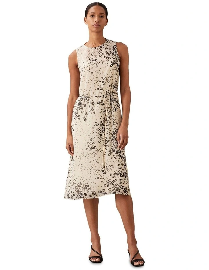 Printed Chiffon Midi Dress in Cream image 4