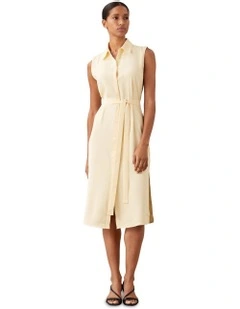 Crepe De Chine Sleeveless Shirt Dress in Cream