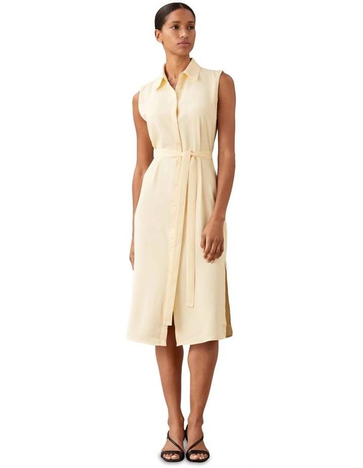 Crepe De Chine Sleeveless Shirt Dress in Cream image 1