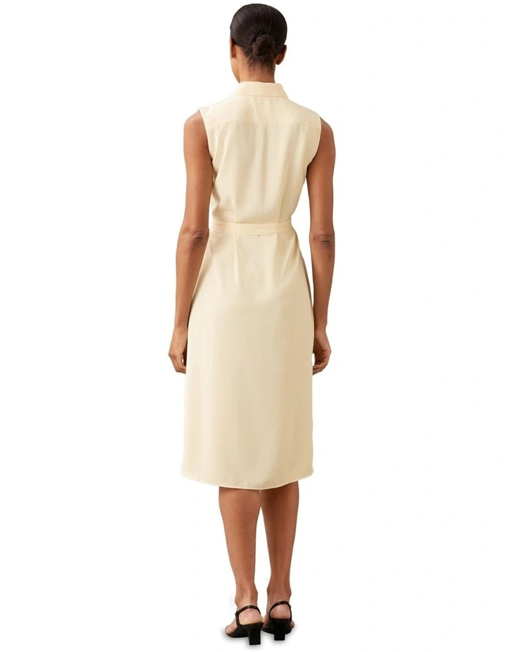 Crepe De Chine Sleeveless Shirt Dress in Cream image 2