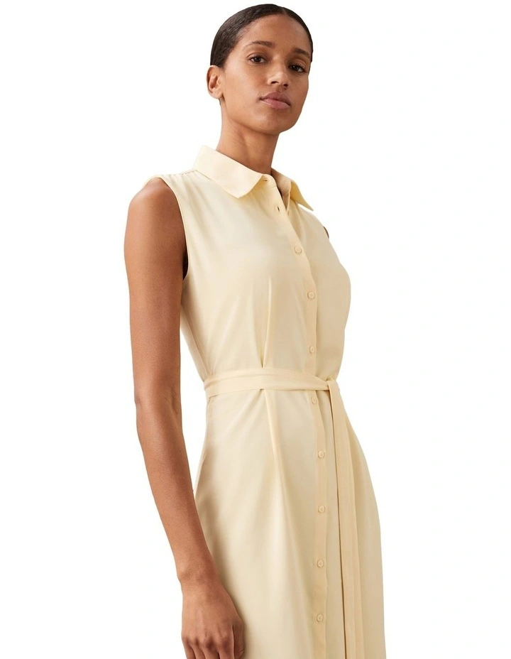 Crepe De Chine Sleeveless Shirt Dress in Cream image 3