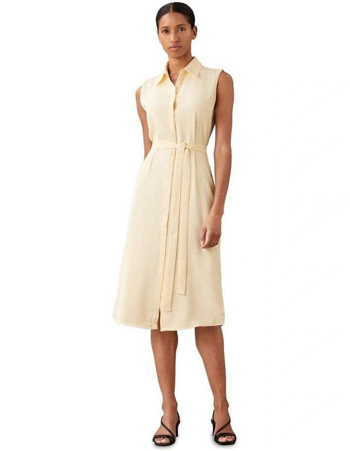 Crepe De Chine Sleeveless Shirt Dress in Cream image 4