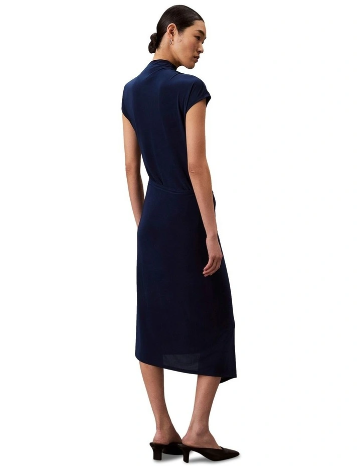 Short Sleeve Close To Body Wrap Midi Dress in Blue image 2