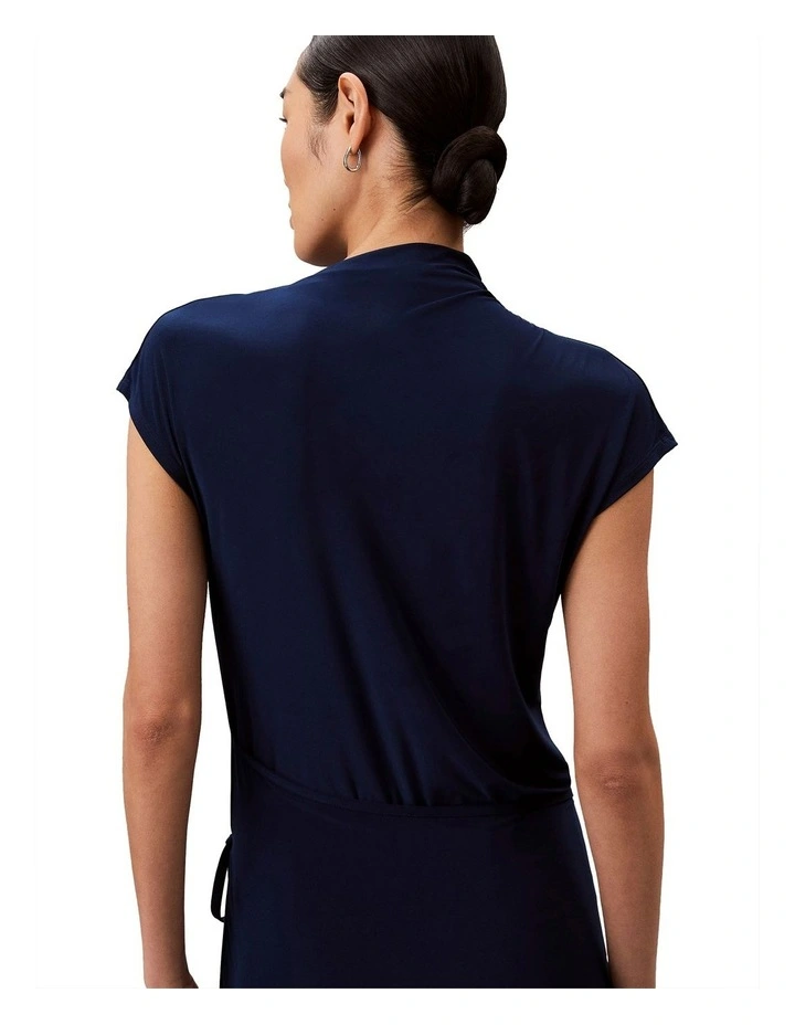 Short Sleeve Close To Body Wrap Midi Dress in Blue image 4