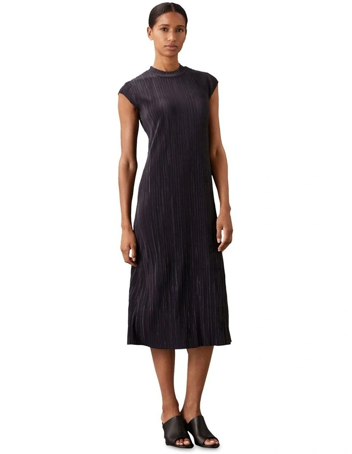 Plisse Midi Dress in Black image 1
