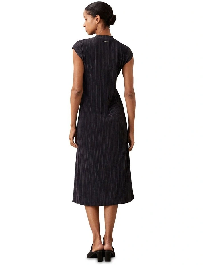 Plisse Midi Dress in Black image 2