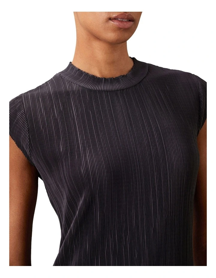Plisse Midi Dress in Black image 3