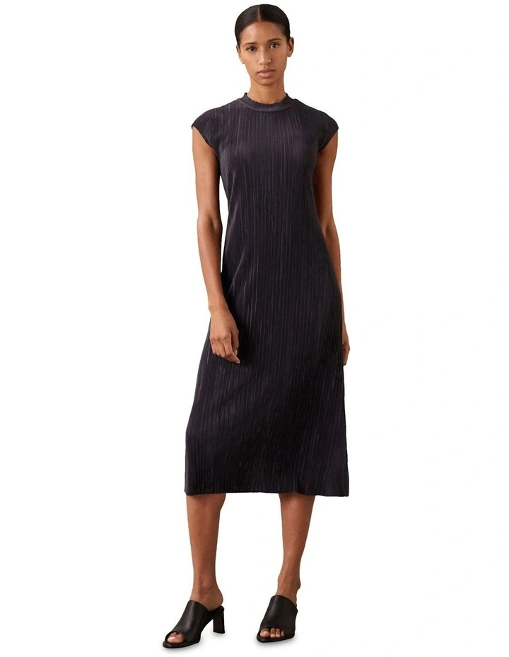 Plisse Midi Dress in Black image 4