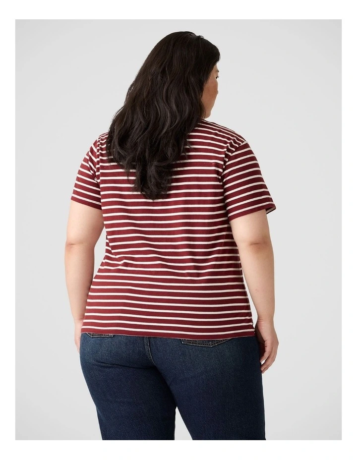 PL Perfect V neck Tee in Emily Stripe Warm Cabernet image 2
