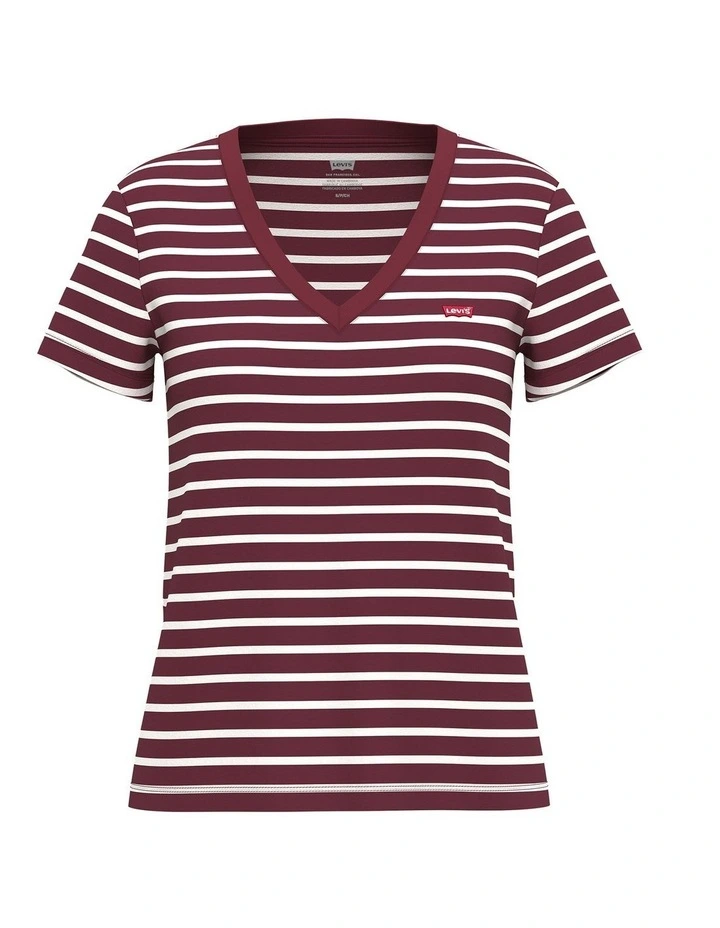 PL Perfect V neck Tee in Emily Stripe Warm Cabernet image 4