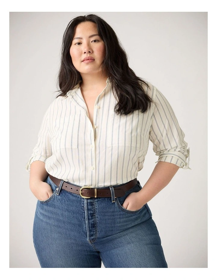 Aspen Utility Long-Sleeve Shirt (Plus Size)in Blues stripe image 3