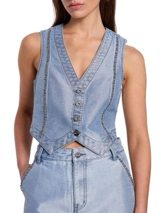 Glossed Embellished Vest in Indigo
