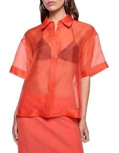 Camille Organza Shirt in Tangerine