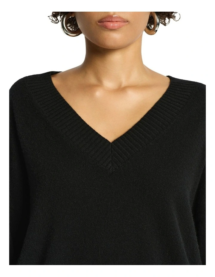 Lucillian V Neck Knit Top in Black image 4