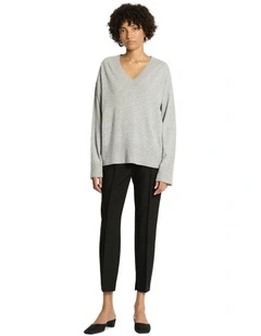 Lucillian V Neck Knit Top in Grey