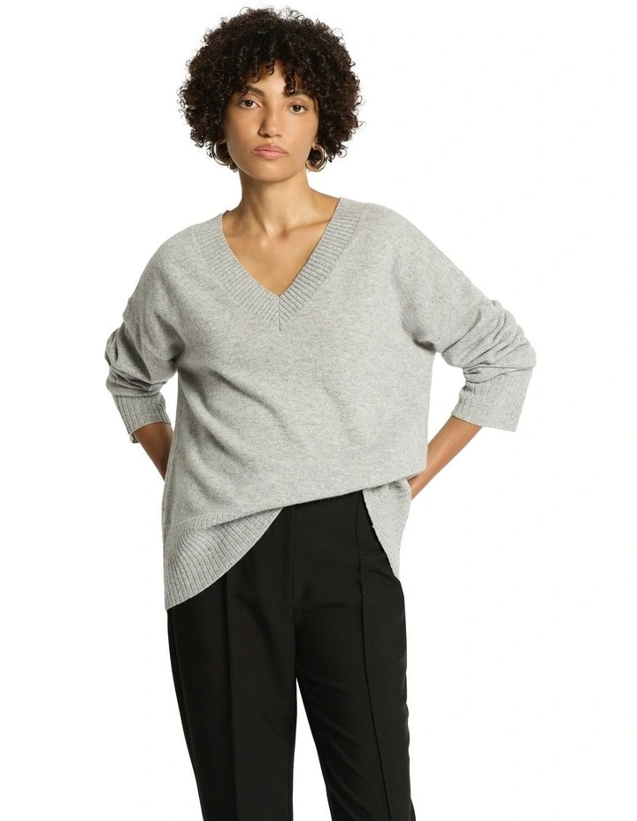 Lucillian V Neck Knit Top in Grey image 4