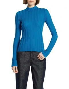 Moderne Wool Knit Rib Top in Atlantic