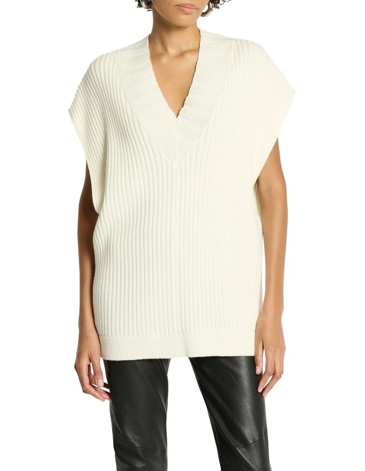 Halo Rib Knit Vest in Chalk image 3