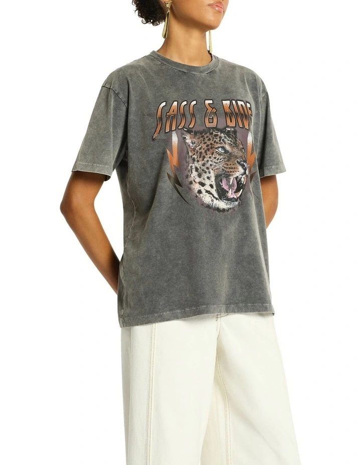 Leopard Rock Tee in Washed Black image 4