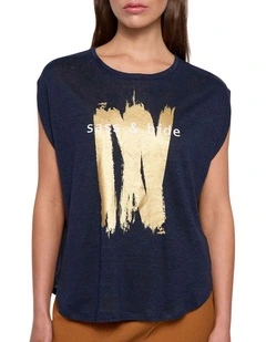 Metallic Strokes Tee in Navy