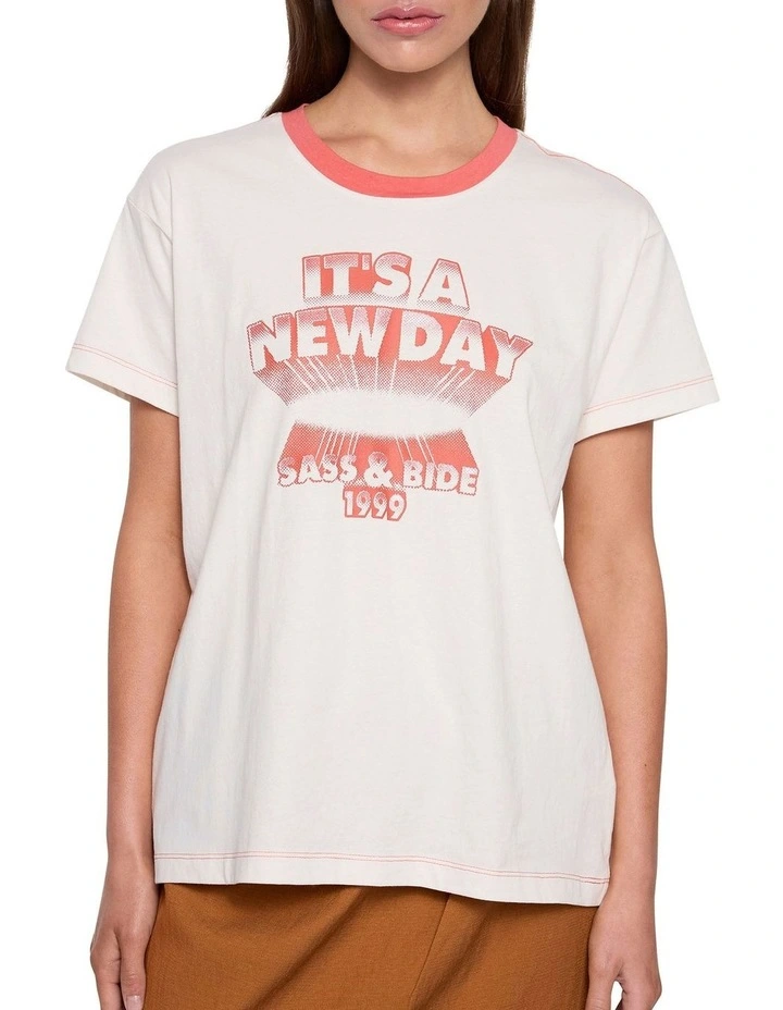 New Day Tee in Pearl/Tangerine image 1