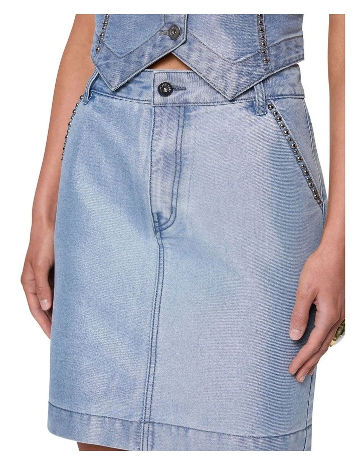 Glossed Embellished Skirt in Indigo image 3