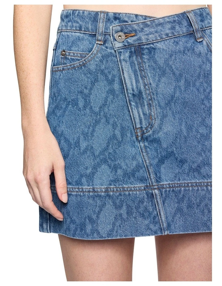 Snake Denim Skirt in Indigo image 3
