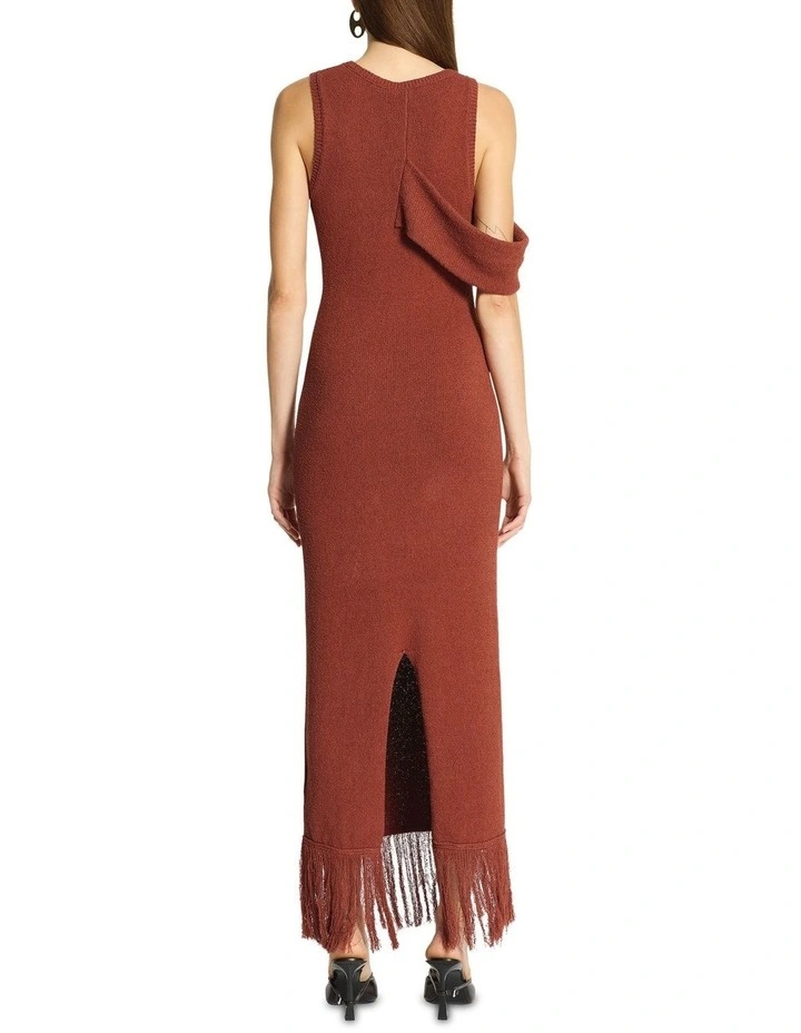 Vega Fringe Trim Knit Dress in Brown image 2