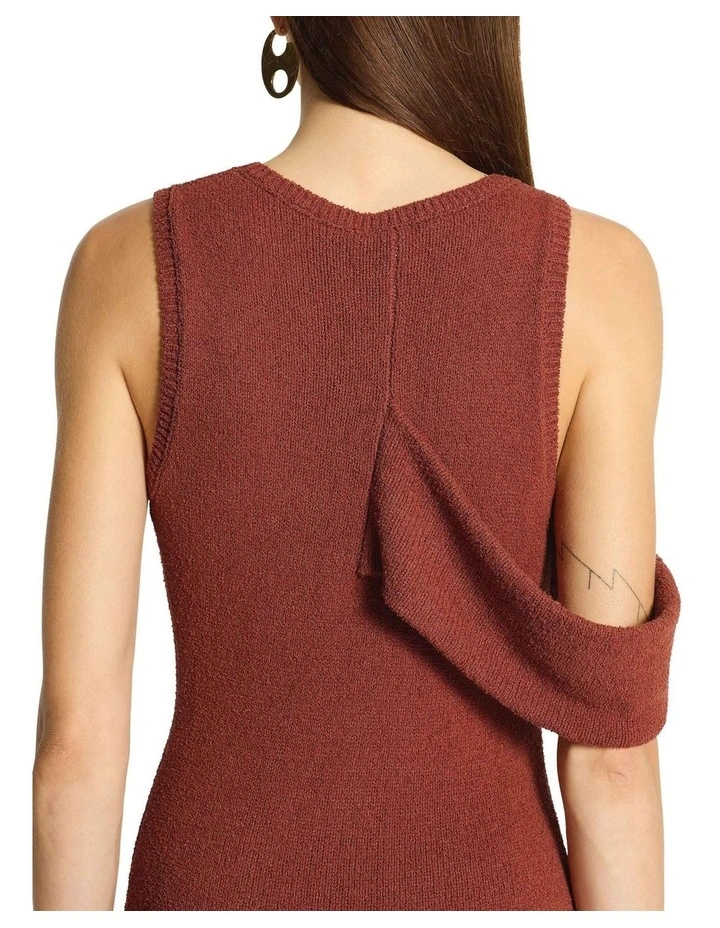 Vega Fringe Trim Knit Dress in Brown image 4