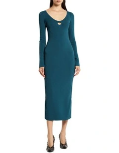 Slash Knit Dress in Petrol Blue