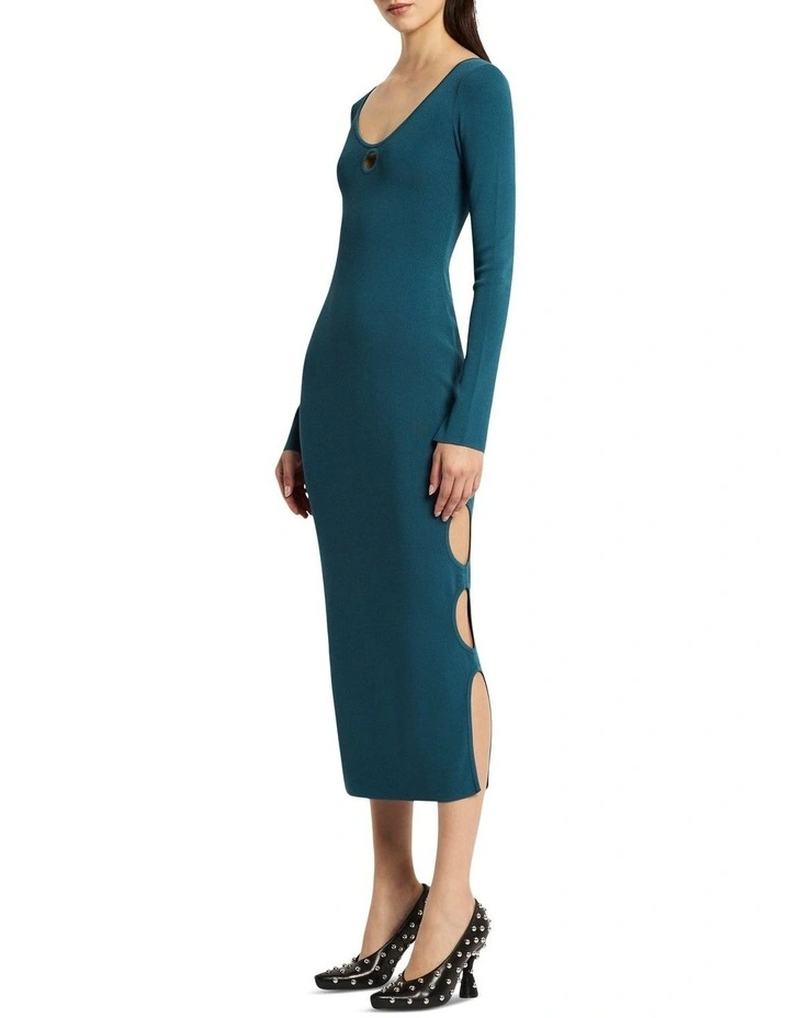 Slash Knit Dress in Petrol Blue image 3