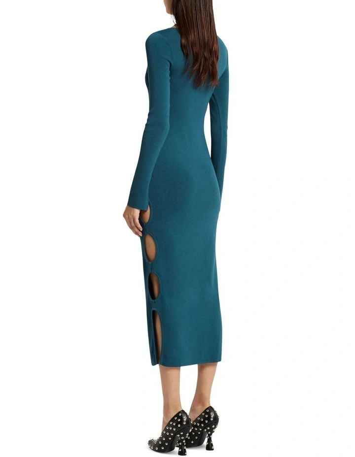 Slash Knit Dress in Petrol Blue image 4