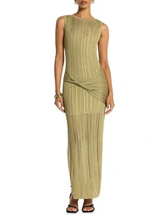 Raven Metallic Knit Dress in Brass